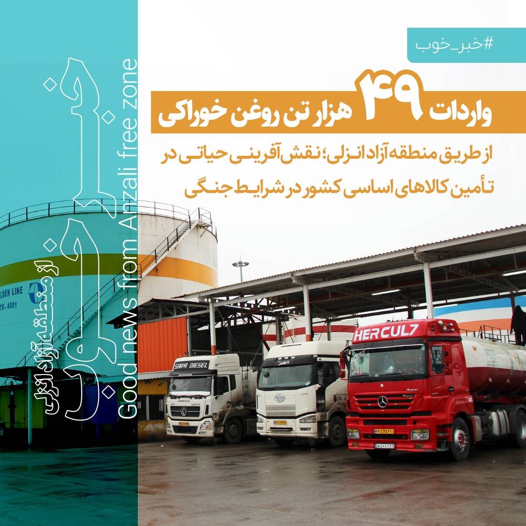 واردات ۴۹ هزار تن روغن خوراكی از طریق منطقه آزاد انزلی